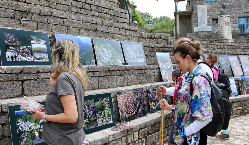 Openair exhibition in the square of a Greek village in Pindus Mountains